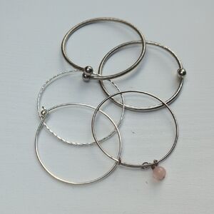 Elegant Silver Bangle Set with Pink Accent